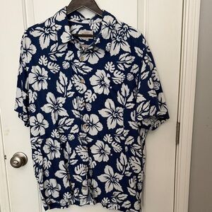 Quicksilver Waterman Collection Navy and White Hawaiian Button Down Shirt
